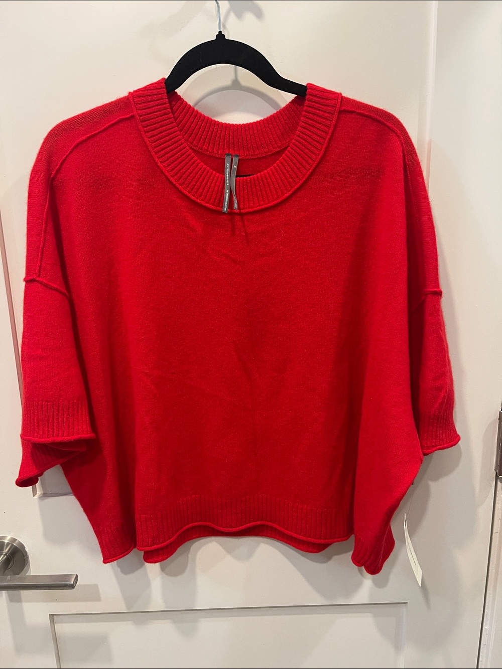 Anthropologie Cropped Red Crewneck Relaxed-Knit 100% Cashmere Sweater